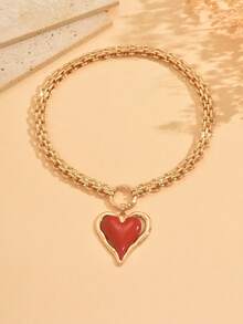 1 件 Chunky Jewelry 奢华重金属项链，夸张个性化红色大心形吊坠项链，独特设计女士粗链项链，适合日常佩戴、约会、派对、音乐节 - 彩色 - 查看 2