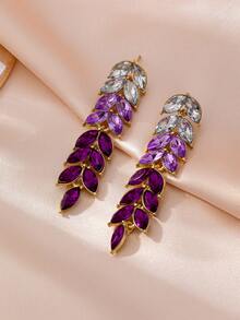 1 Đôi bông tai pha lê lá tím ombre - Màu tím - Xem 2