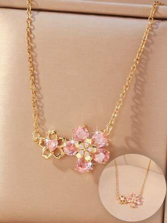 1pc Sparkling Rhinestone Flower Necklace, & Stackable For Music Festivals And Daily Wear