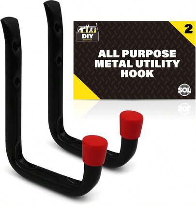  SOL 2pk All Purpose Metal Utility Hook – Heavy-Duty Wall-Mounted Hooks For Secure Storage – Ideal For Hanging Garden Tools, Bicycles, Ladders & DIY Equipment In Sheds, Garages & Workshops