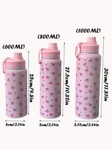 1pc 600ml/20.29oz, 800ml/27.06oz, 1000ml/33.82oz Pink Bow & Heart Series Water Bottle, Sports Thermal Bottle, Original Stainless Steel Double-Wall Vacuum Flask, Insulated Cup, Tumbler For Travel, Gym, Outdoor Activities, Car, Holiday Gift - Bowknot Floral - View 2