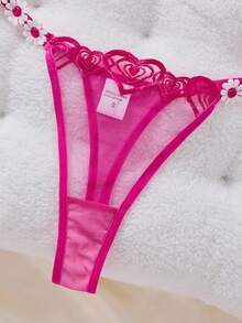 2PCS Women's Rose Red Embroidered Floral Sexy Underwear Set, Rose Red Classic Elegant Daily Bra And Triangle Underwear Lingerie Set, Cute Gift For Valentine's Day And Christmas - Rose Red - View 7