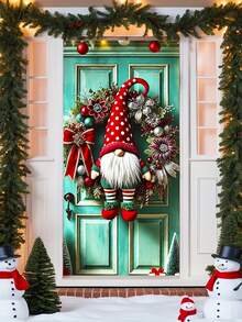 1 Stück roter Punkte-Hut Gnom Weihnachts-Türkranz, festlicher Polyester-Kreis-Türdekoration mit Blumen- und Schleifen-Details, wiederverwendbare Feiertags-Wandbehang & Outdoor-Garten-Flagge Dekoration, Mehrzweck-Dekorative Türschilder für Weihnachtsfeiern, Winterversammlungen & saisonale Festliche Displays (90x180cm)
