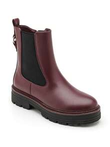 Chelsea-Stiefel liegen fast auf dem Kopf, elastische Schnürsenkel und dekorative Schnürsenkel am Ende. Ein essentieller Chic und Komfort für den Herbst. - Bordeaux - Übersicht 1
