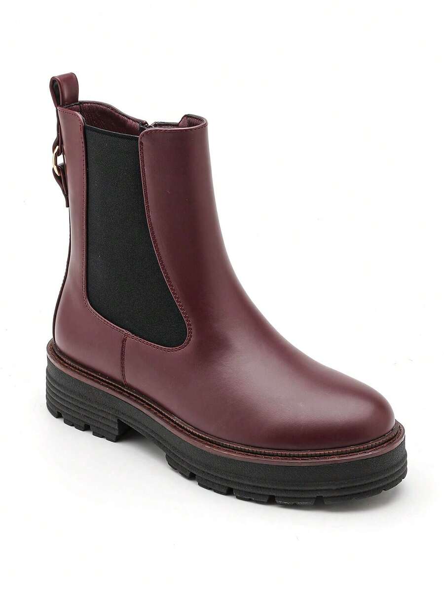 Chelsea-Stiefel liegen fast auf dem Kopf, elastische Schnürsenkel und dekorative Schnürsenkel am Ende. Ein essentieller Chic und Komfort für den Herbst. - Bordeaux - Übersicht 1