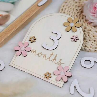 Baby Monthly Milestone Cards Wooden Flowers Double Sides Number Month Girls Boys Newborn Photography Props Accessories