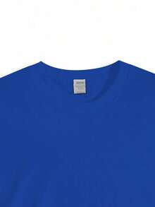 Oversized Boxy Cut Short Sleeve Jersey T Shirt Casual Crop Fit Streetwear Modern Minimalist All Season Essential Top-Comfy Vintage Cotton Tee-K48 - 藍色 - 查看 5