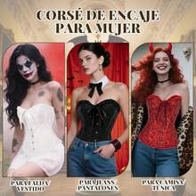 BSMKD Corset de Encaje para Mujer, Faja Corset Busto Modeladora Sexy, Corsé con Huesos de Acero y Extensor, para Todas las Ocasiones - blanco - Ver 7