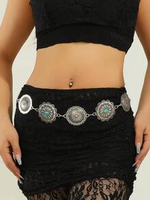 新款复古西式牛仔链条腰带，不锈钢腰链配饰，适合女士连衣裙