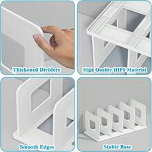 Desk File Sorter Vertical Desktop File Folder Organizer 4 Section Plastic Book Holder Adjustable Shelf Dividers Closet Purse Handbag Mail Binder Organizer Magazine Rack Stand Bookshelf White