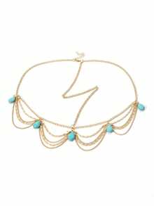 1 件简约复古波西米亚风格仿绿松石流苏头带，时尚金链发饰，适合女性日常和节日，头饰，头饰珠宝，发饰，发藤链，女士珠宝，金色头饰，婚礼