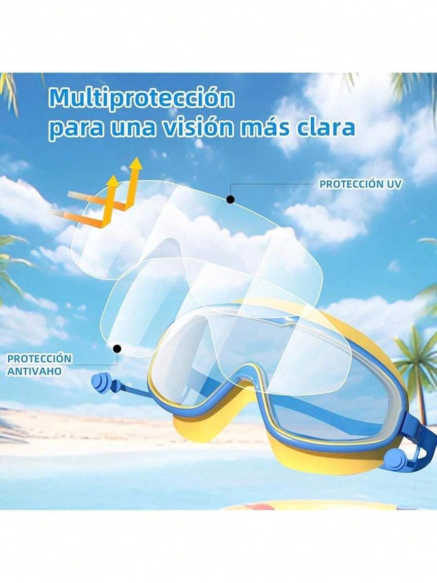 Gafas de Natación Juveniles, Antivaho 400, Lentes Grandes Ajustables para Niños y Adolescentes, Silicona Suave Impermeable, Para uso en interiores y exteriores - Azul - Ver 1