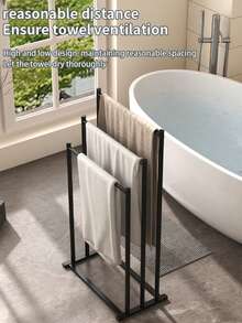 1pc Three-Tier Black Metal Towel Rack, Free-Standing Ladder Design, Can Hold Blankets, Towels, Etc., Space-Saving Bathroom Storage Rack, With Sturdy Steel Structure, Easy To Assemble, Compact And Saves Floor Space, Bathroom Towel Rack