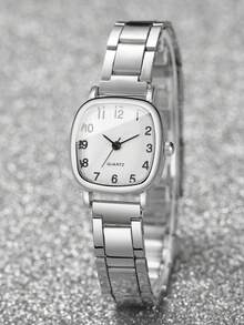 Set de 2 relojes de mujer con esfera cuadrada minimalista y correa de acero + pulsera - Plateado - Ver 7