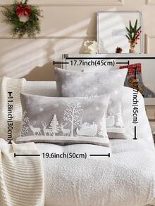 1 buc. Față de pernă brodată cu Moș Crăciun, gri, cu sania trasă de săritură, brad de Crăciun, cerb, potrivită pentru decor interior, față de pernă decorativă de Crăciun, inserția de pernă nu este inclusă - Gri - Vizualizare 4