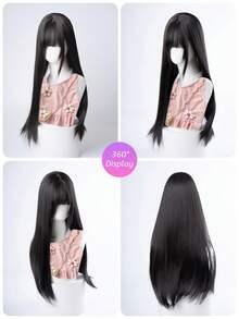 SHUDUO 1 Black Brown Synthetic Heat Resistant Straight Wig Piece, Made Of Fibers For Added Volume, Natural And Realistic Wig (No Accessories Included)
