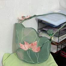 Hanfu & Cheongsam Embroidered Lotus Bag – Chinese Style Crossbody Shoulder Purse For Women, Elegant Vintage Aesthetic Tote, Zen-Inspired Handbag For Everyday Or Traditional Outfits - 綠色 - 查看 8