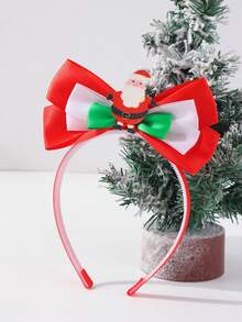 1pc Girls' Cheerful Christmas Party Red 3D Cartoon Santa Claus Bow Headband