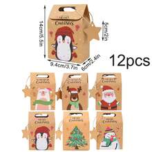 24 piezas Cajas de dulces navideños con etiquetas, Mini bolsas de regalo navideñas, Bolsas de papel de regalo de kraft para galletas y dulces, para suministros de obsequios de fiesta, rellenos de calcetines navideños, cajas de galletas y dulces