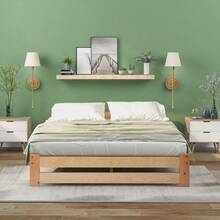 Lit futon en bois massif naturel avec tête de lit et sommier à lattes, naturel (90/140x200) - Couleur du bois - Voir 5