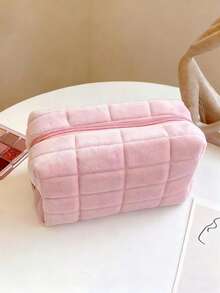 1/4pcs Plush Plaid Cosmetic Bag, Large Zipper Travel Toiletry Pouch, Multifunctional Storage Bag, Suitable For Home Organization, Outdoor Travel, Business Trip (1/4pcs Optional), Also Applicable To Vacation, Beach, Bathroom, Bedroom, Large Capacity - Multicolor - View 14