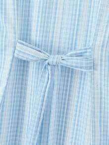 Women's  Plaid Square Neck Sleeveless  Tie Back Fake Button-Front Ruffled Slim Fit Dress For Vacation  Daily - Blue - View 9