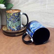 1pc Vintage Ceramic Coffee Cup/Mug/Tea Cup, Van Gogh Painting Design, Capacity: Approx. 11OZ, Artistic Water Cup, Durable Holiday Gift, Suitable For Christmas, Halloween, Valentine's Day, Home, Office, Travel, Outdoor - Multicolor - View 5