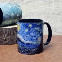 1pc Vintage Ceramic Coffee Cup/Mug/Tea Cup, Van Gogh Painting Design, Capacity: Approx. 11OZ, Artistic Water Cup, Durable Holiday Gift, Suitable For Christmas, Halloween, Valentine's Day, Home, Office, Travel, Outdoor - Multicolor - View 6