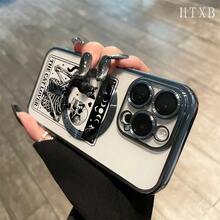 Teléfono con lente integral, diseño esqueleto de hombre y gatito, acabado magnético electrochapado. Compatible con carga inalámbrica magnética y compatible con phone 16 Pro Max, 16, 15 Pro, 14, 14 Plus/14 Pro Max, 13, 13 Pro, 12 Pro, 11/11 Pro y la serie Pro. Es un excelente teléfono para amigos, cumpleaños y fiestas. - Negro - Ver 5