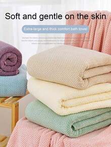1pc Coral Fleece Thick Striped Bath Towel, 70*140cm, Highly Absorbent And Durable, Suitable For Home Use - Màu be - Xem 5