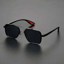 1 Piece Of Men's Vintage Geometric Frame Glasses, Fashion Accessory. - 黑色框灰色鏡片 - 查看 12