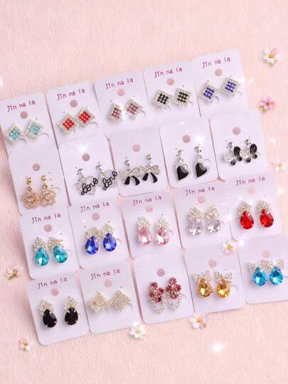 5/10 Paar exquisite Mode Diamant besetzte Ohrclips für Mädchen, funkelnde Schmetterlinge, Festivalliebe, Wassertropfen Elemente, farbenfrohe Accessoires für den täglichen Gebrauch, Geschenkidee