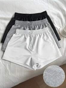 Set de 3 pantalones cortos deportivos bordados de colores para mujeres - 3PCS - Ver 1