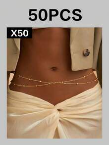 1 Stück Sexy Kreuz-Ketten Körperkette für Frauen, minimalistischer Perlen Taillen-Kette, Modisches Accessoire, Sommer Strand Party Grundausstattung