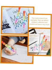 Slzhds 40 Pcs Lápices Apilables, Lápices de Plástico Apilables con Forma de Oso, Perfecto para Regalos Divertidos, Juguete Educativo, Escritura y Dibujo, Regalos Cumpleaños Colegio - calabaza - Ver 6