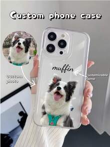 1PC Customized Phone Case, Ins Fashion Cute Dog Cat Photo Name Phone Case, Compatible With Apple 17/17 Pro/17 Air/17 Pro Max - Apple Phone Case, Apple 16 Phone Case, Gift For Friends, Valentine's Day Gift, Birthday Gift - Clear - View 1