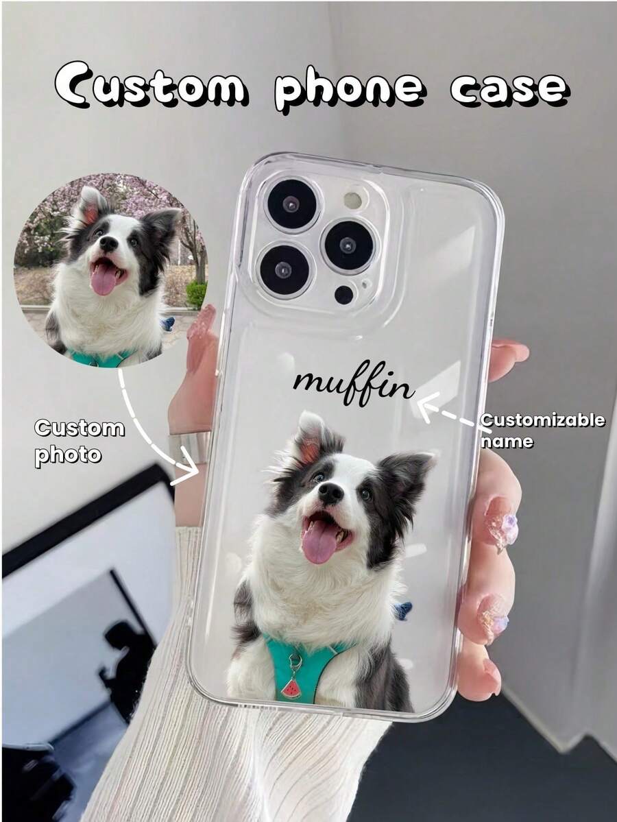 1PC Customized Phone Case, Ins Fashion Cute Dog Cat Photo Name Phone Case, Compatible With Apple 17/17 Pro/17 Air/17 Pro Max - Apple Phone Case, Apple 16 Phone Case, Gift For Friends, Valentine's Day Gift, Birthday Gift - Clear - View 1