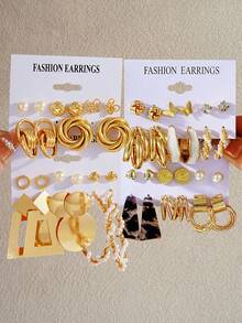 10/22/44/46pcs Fashionable & Elegant Butterfly, Heart, Rhinestone & Faux Pearl Geometric Design Earring Set For Women, Suitable For Vacation, Date, Party, Christmas, Birthday, Daily Wear