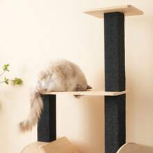 Solid Wood Cat Tree With Exercise Wheel – 80x40x152cm Scratching Post With 4 Platforms, 2 Cat Houses, Sisal Posts And Washable Mats, Cat Roller, Cat Exercise Wheel, Scratcher, Cat Climbing Frame - Black - View 8