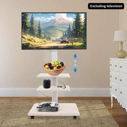 White Mobile TV Stand, Adjustable Height: 120-128cm/47.24-50.39in, Free Standing Rollable TV Stand, TV Floor Stand, For 32-70 Television Size, 45kg/99.21lbs Load-Bearing Capacity