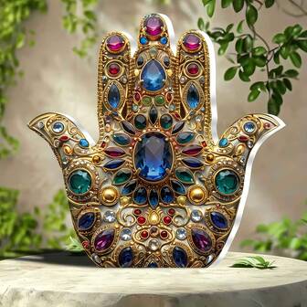 1pc Hand Of Fatima Acrylic Desk Decor, Gold Gemstone Mosaic Palm Plaque, Bohemian Spiritual Protection Table Display For Entryway Shelf Or Mantel, Christmas,Christmas Decorations,Christmas Gifts,Christmas Decorations Home,Christmas Stocking Fillers