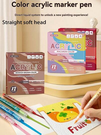 84 Colors Soft Tip Free Press Painting Doodle Overlay Pen Straight Liquid Acrylic Marker For Stone, Glass, Ceramic, Easter Eggs, Metal, Wood, Waterproof And