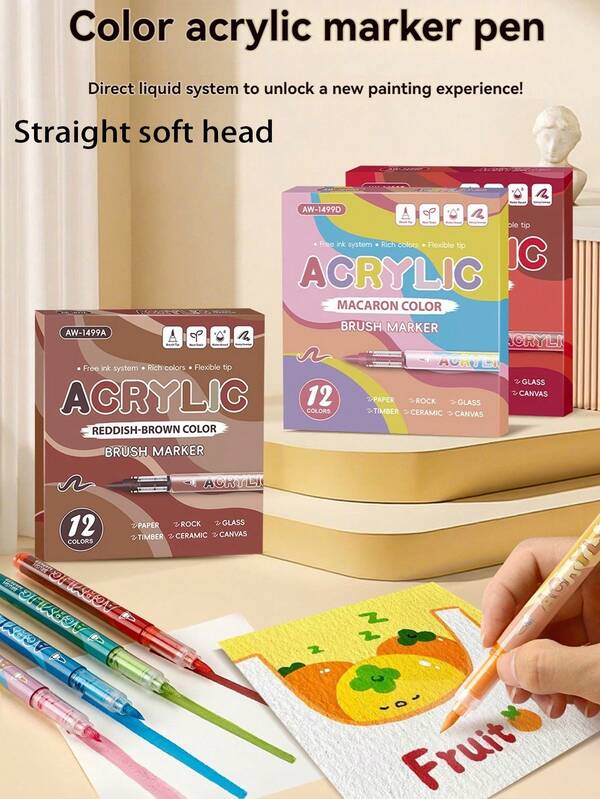 84 Colors Soft Tip Free Press Painting Doodle Overlay Pen Straight Liquid Acrylic Marker For Stone, Glass, Ceramic, Easter Eggs, Metal, Wood, Waterproof And