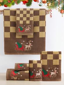 QIBHI 3/2/1 pieza Toalla de baño/toalla de mano decorativa con bordado de ciervos con tablero de ajedrez navideño, regalo de Navidad, toalla de pareja/toalla de baño, toallas de ducha decorativas navideñas para salón de belleza, hotel, deportes, artículos esenciales para el hogar, toalla, toalla de baño para el cuidado de la piel - Multicolor - Ver 3