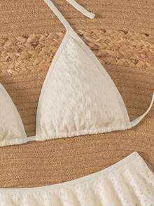 Elegant Sexy Halter Bikini Set - Unique Fabric Ruffled Skirted Bottoms Timeless Women's Swimwear Vacation Beach - Apricot - View 5