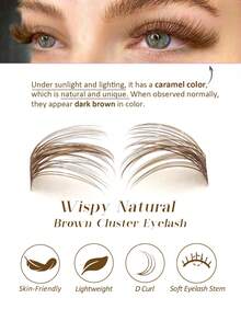 Rikuaild 120pcs D-Curl Brown Cartoon Eyelash Clusters, Lightweight Fluffy Brown Eyelash Clusters, Single Lash Natural Soft Fan-Shaped Eyelash DIY Colored Eyelashes - D - 查看 4