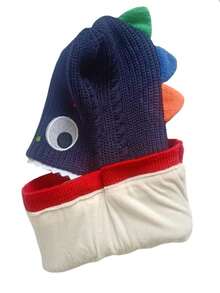 1 件儿童卡通恐龙防风帽和围巾套装，冬季保暖针织拉法帽，适合男孩和女孩