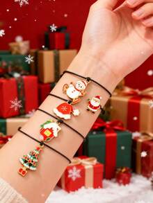 12pcs-Minimalist Christmas Tree Snowman Weaving Bracelet Sets Christmas Cute Snowman Socks Drip Pendant Knitted Card Set Christmas Gifts For Women Girls Perfect For Holiday Gifting Women's Bracelet