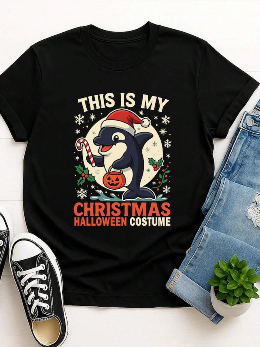 Orca This Is My Christmas Halloween Costume T-Shirt For Men And Women - 黑色 - 查看 1