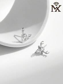1 Pair Fashionable & Cute 925 Sterling Silver Cubic Zirconia Christmas Reindeer Antler Stud Earrings, Suitable For Women To Wear On Holidays And Everyday, Great Gift